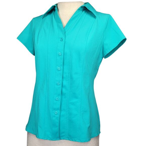Short Sleeve Stretch Blouse Size Small Petite - Picture 1 of 3